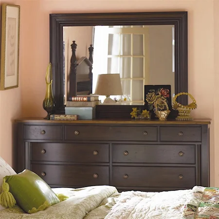 9 Drawer Two-Toned Dresser & Landscape Mirror Set